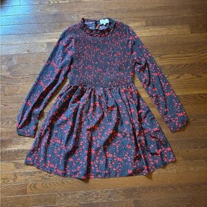 MELLODAY Blue and Red Mini smock Dress with Bishop Sleeves and Mock Neck